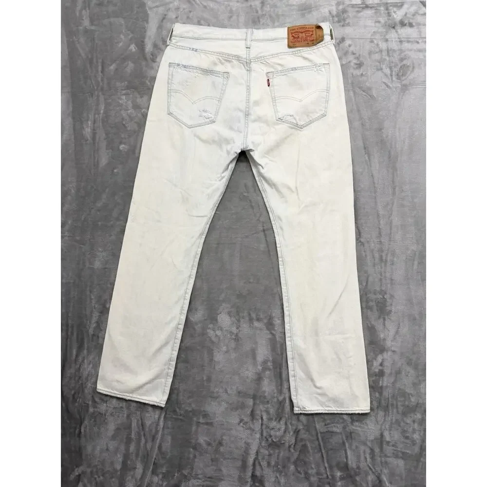 Levis 501 Jeans Mens 36X32* Fits 36X30 Distressed White Button Fly Bleached Wash